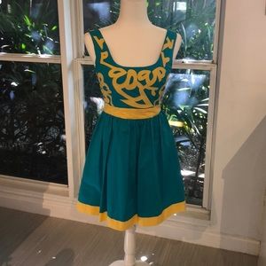 Minuet turq/yellow dress. Fully lined! Cute! Sz. S